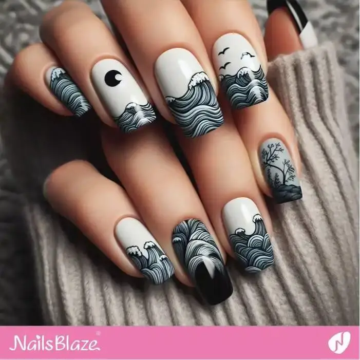 Gray Nails with Waves | Save the Ocean Nails - NB3288